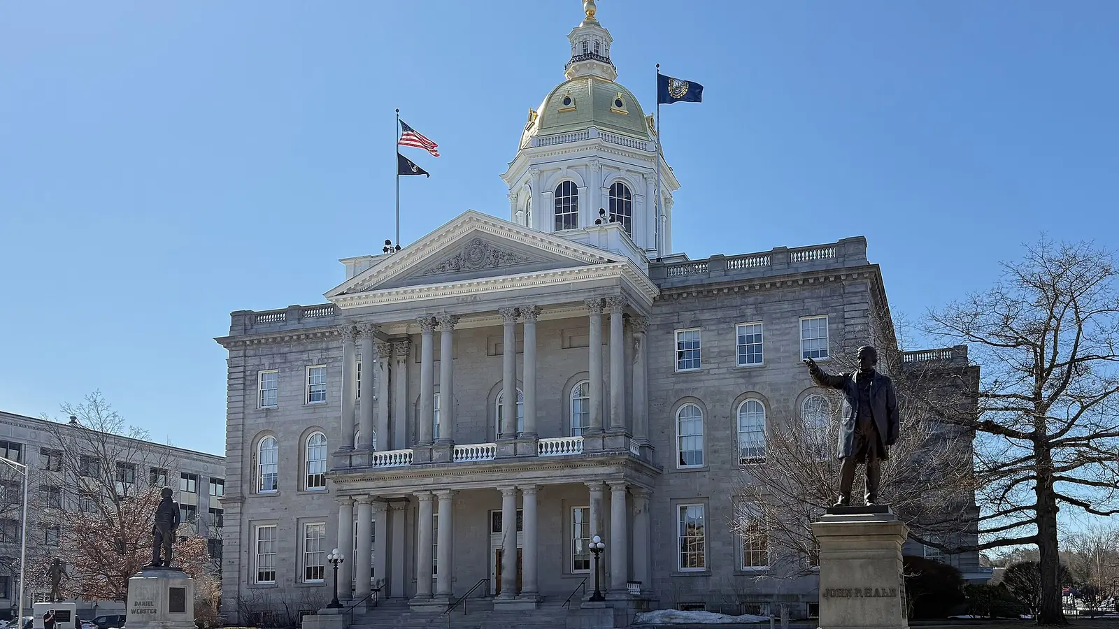 The New Hampshire State House and its gold dome in downtown Concord
